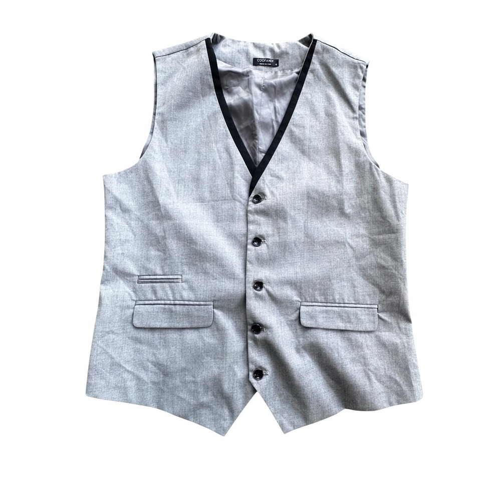 Coofandy Mens Suit Vest Gray Slim Fit 5 Button Waistcoat Wedding Prom Size S